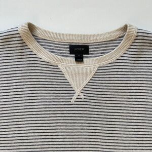 J. Crew Men's Crewneck Sweater - Navy and Cream Stripes